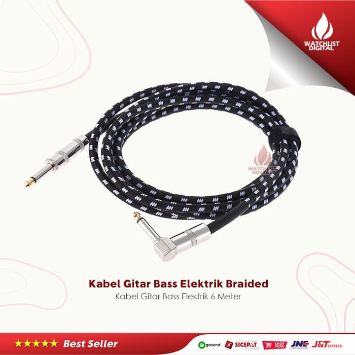 Cabo Para Guitarra Elétrica Trançado Bass - 6m - Preto