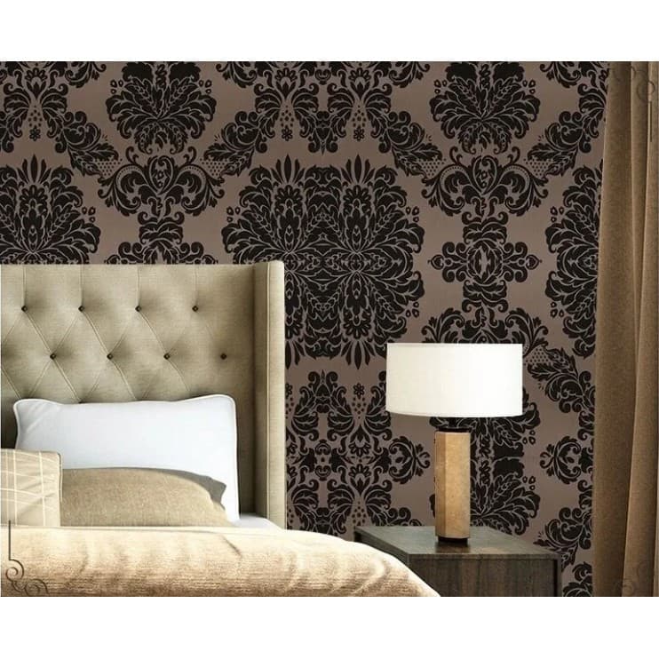 Papel Parede Adesivo Arabesco Preto com Marrom Para Quarto Sala Contact 45 cm x 10 Metros - ARUFORTE