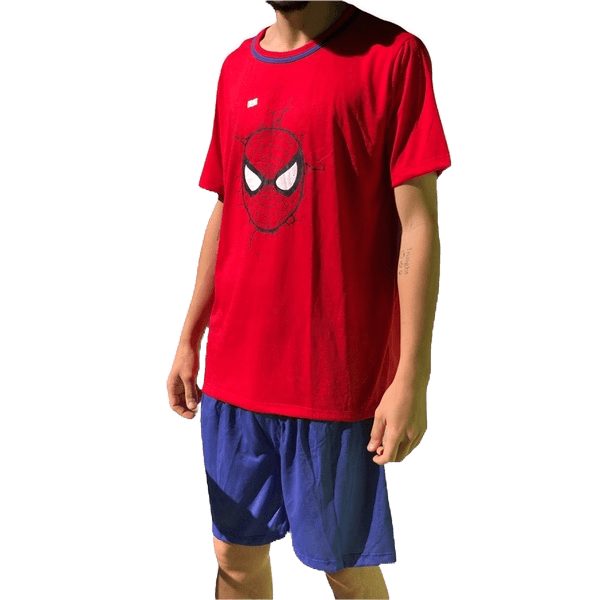 Pijama Adulto Masculino Curto Malha Homem Traje Conjunto de Dormir Verão Inverno Super Heróis Temático Atacado