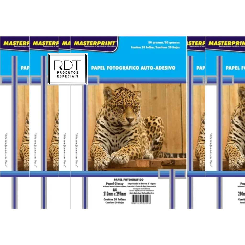 Papel ADESIVO GLOSSY 80g kit com 40 folhas A4 MASTERPRINT