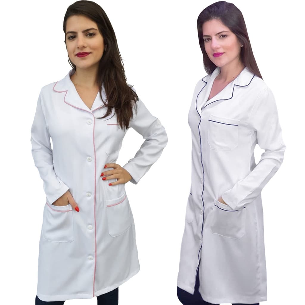 Avental Médica E Enfermeira Rosa, Marinho Ou Verde Jaleco Acinturado Gabardine Área da Saúde Bu265