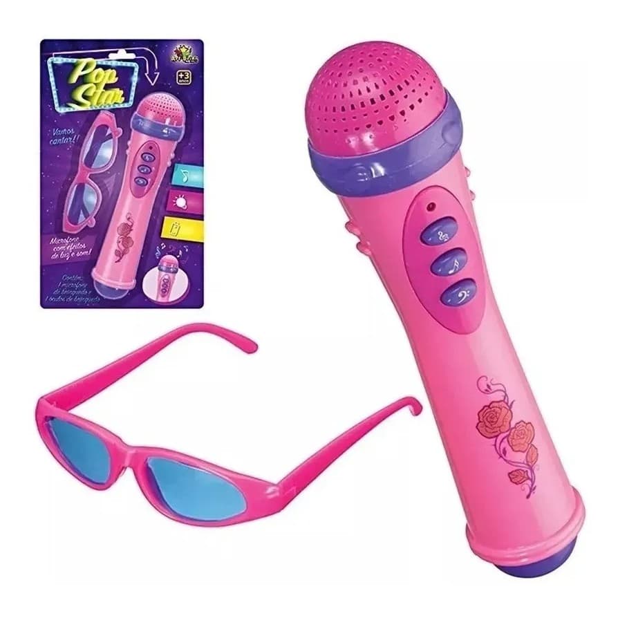 Brinquedo Microfone Com Luz E Som + Óculos Infantil Menina