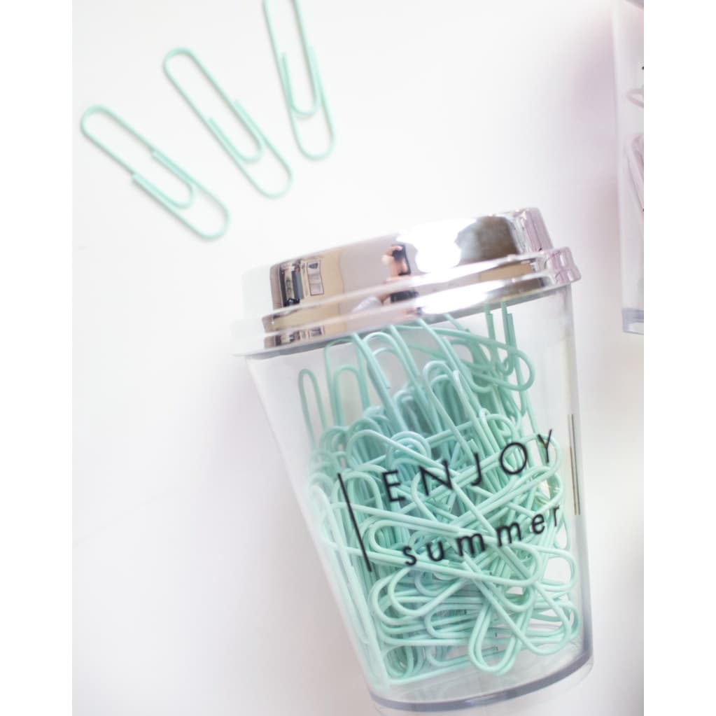 Cup Imantado Com 80 Clips De Papel Verde Mint