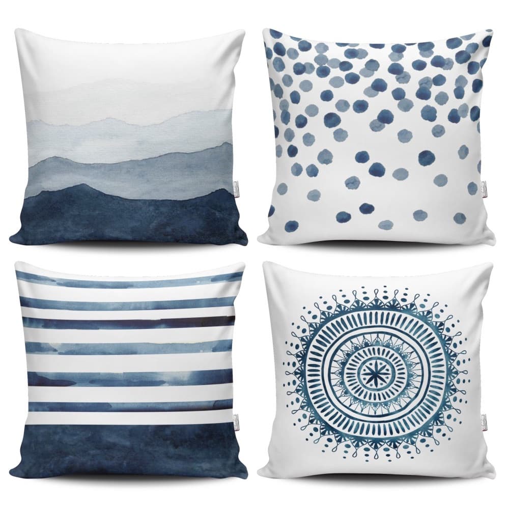 Kit 4 Almofadas Silicone Premium Estampadas Modernas - 42 cm x 42 cm - Aquarela Azul