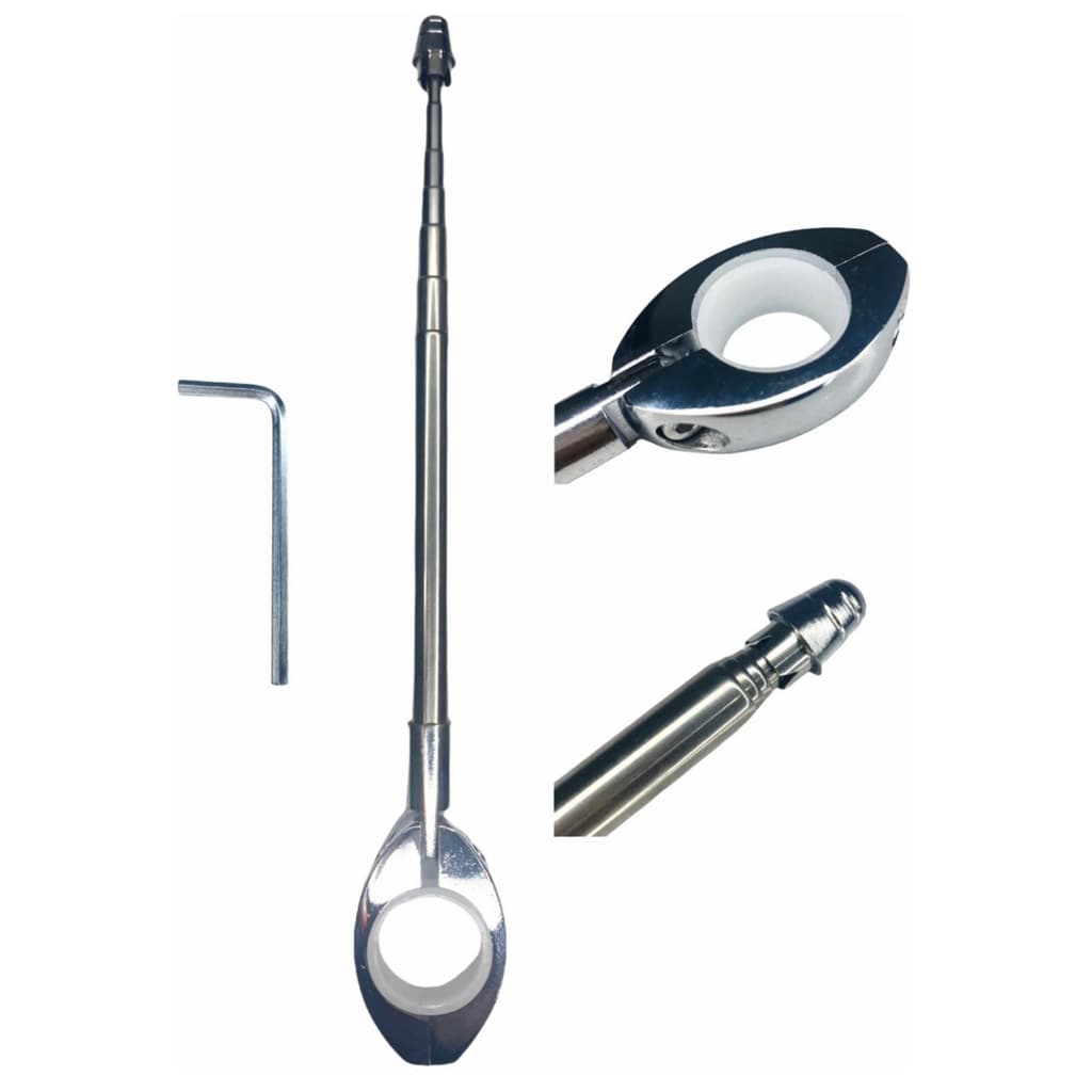 ANTENA CORTA PIPA RETRÁTIL 7 ESTÁGIOS 65CM CROMADA FIXAÇÃO NO GUIDÃO MOTO SEGURANÇA