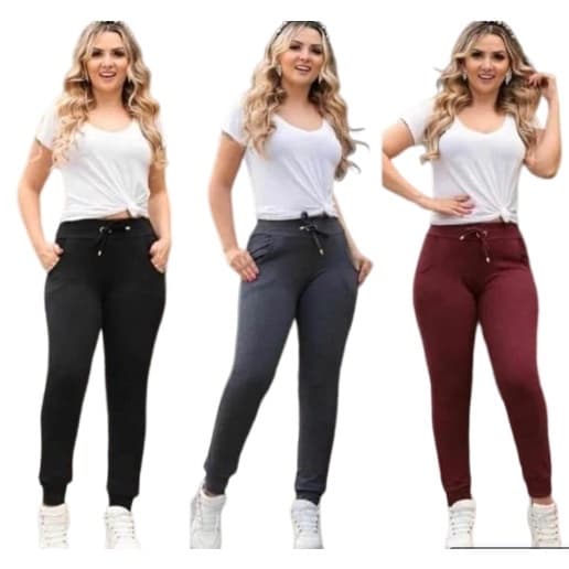 calça moletom feminina moleton ribana frio inverno outono com cordinha mulher