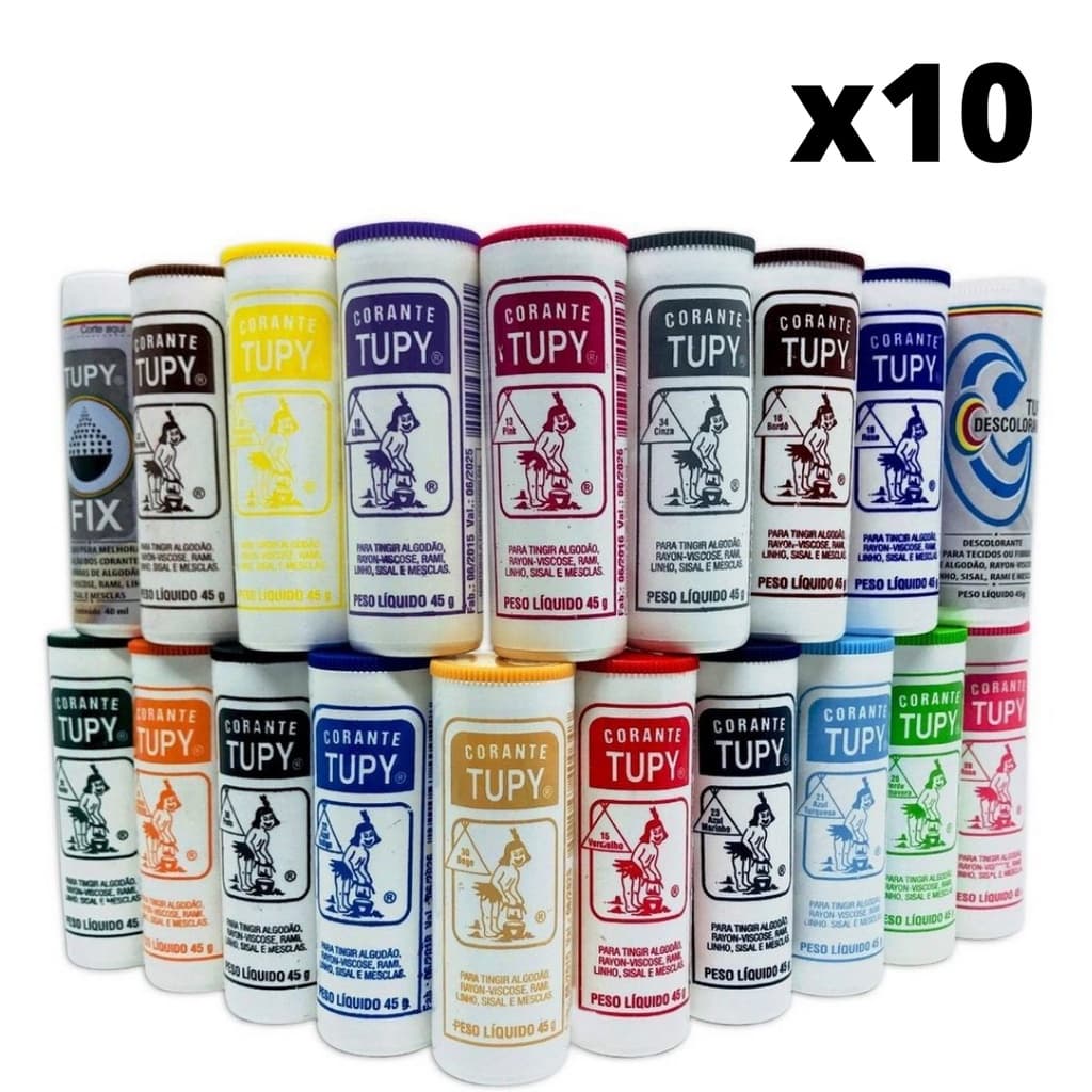 10 Corante para Tingir Tecidos Roupa Tupy 45g Diversas Cores