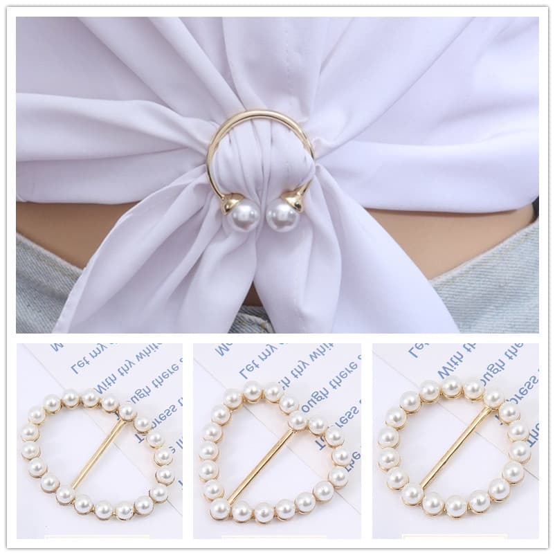 Pérola Cachecol de seda fivela de roupa canto fivela laçada fivela criativa clipe feminino roupas bainha simples versão coreana fivela decorativa cachecol de seda multifuncional