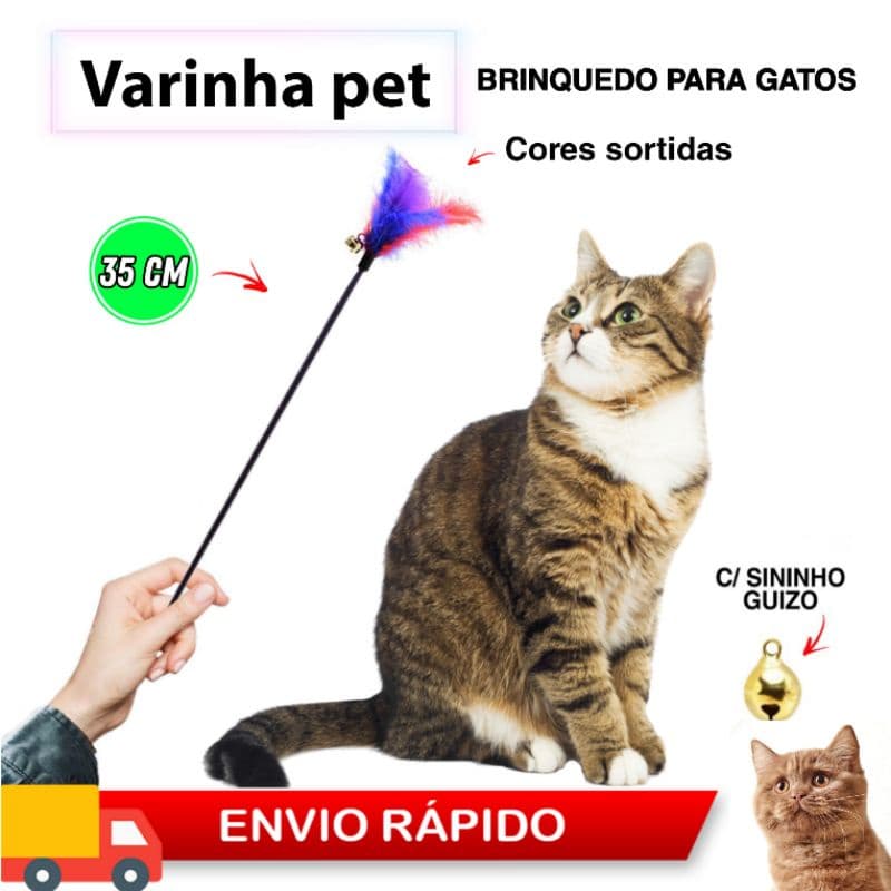 Varinha brinquedo interativo para gatos vareta com penas Pet gato Bastão