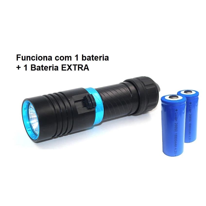 Lanterna De Mergulho Super Potente Caça Pesca A Prova Dagua  + 1 Bateria Extra