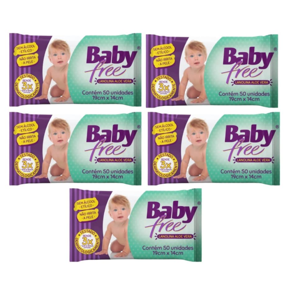 Kit com 5 Lenços Umedecidos Baby Free Toalha Umedecida Qualybless 5 Pacotes com 50 unidades Legítimo
