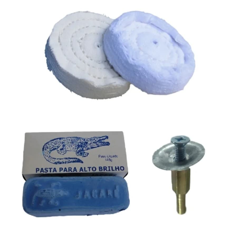 Kit 4pç Polimento Moto Rodas Massa Azul Furadeira Inox 3pol