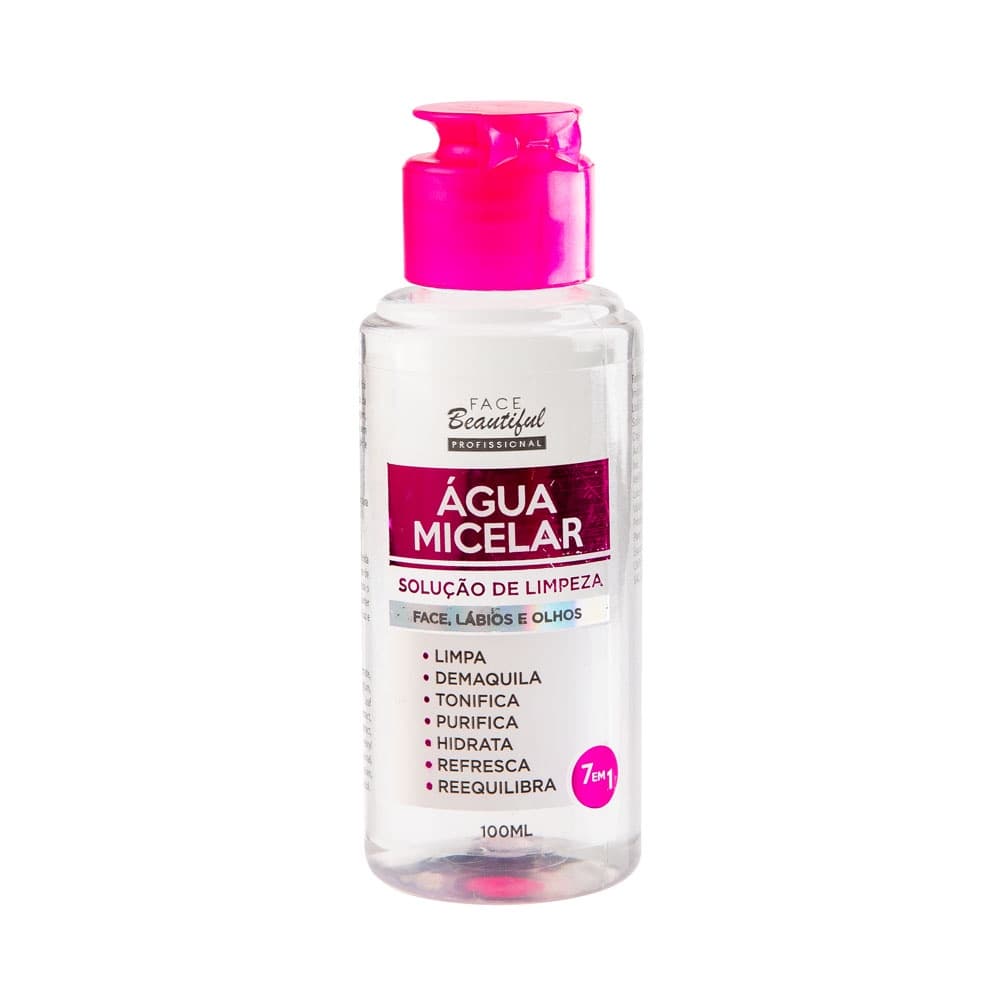 Agua micelar FaceBeautiful 100ml 7x1 Limpa, Demaquila, Tonifica, Purifica, Hidrata, Refresca