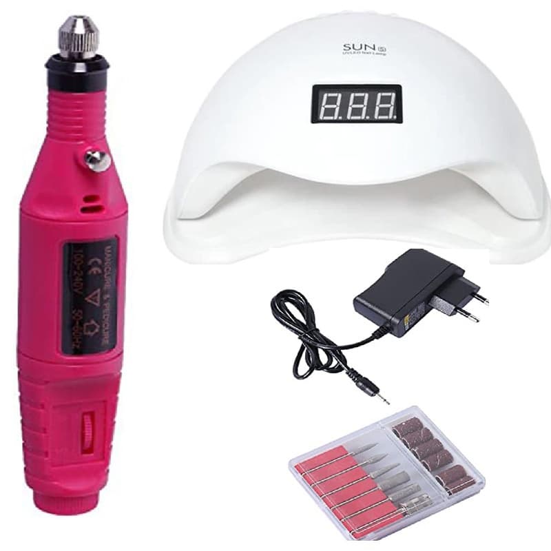 Kit Cabine Estufa de Unhas 48W Sun 5 UV LED Lixadeira Elétrica Motor Caneta