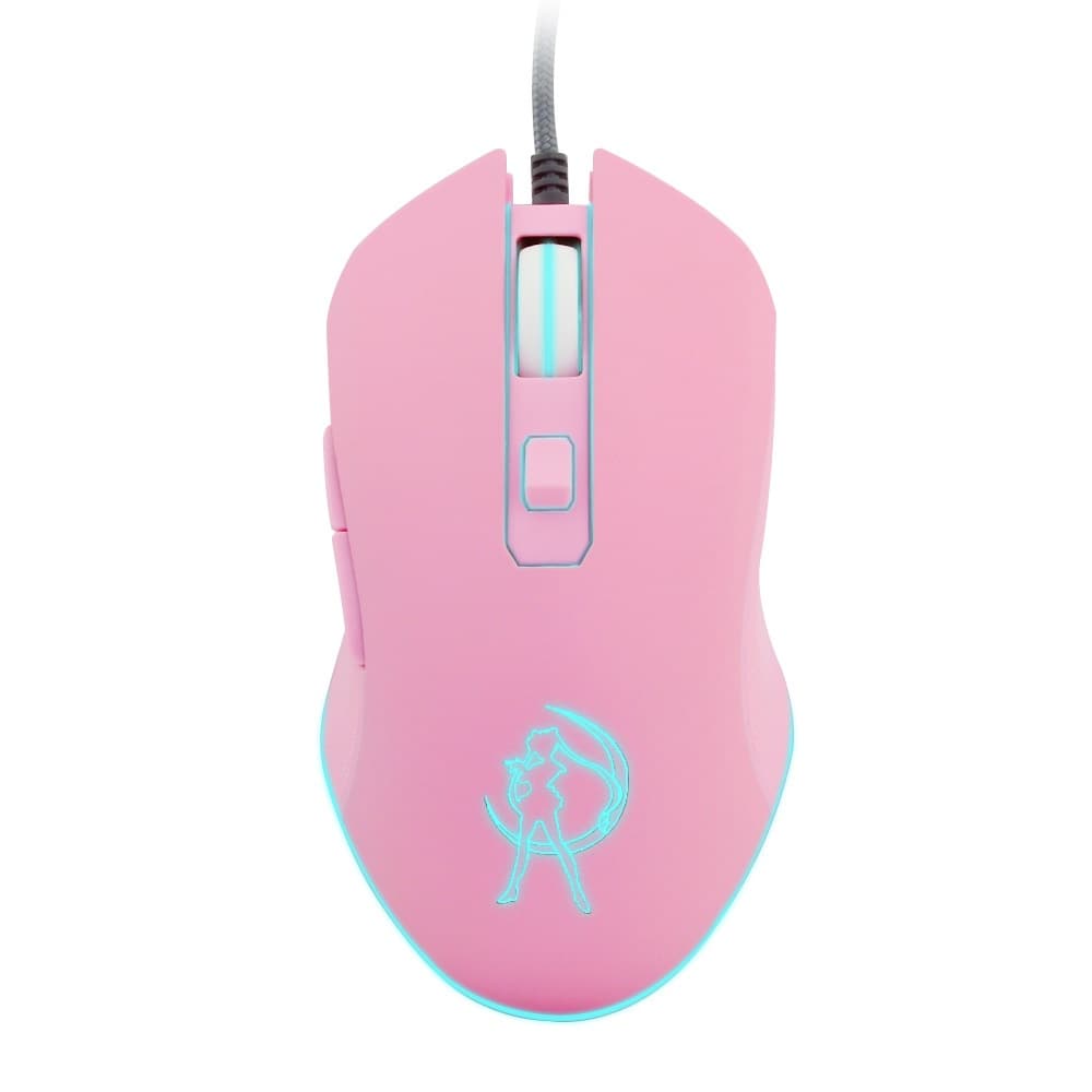 Mouse Com Fio Gamer Rosa Computador Luz De Fundo , Óptica Recarregável Ergonômica Marinheiro Lua Colorido Feminino 2400d