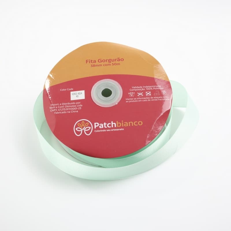Fita de Gorgurão Verde Água - 38mm - Rolo Com 50 Metros