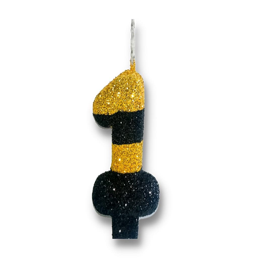 Velas Mix De Aniversário - Números + Glitter  - Cores Temáticas - Dourado, Preto e Dourado