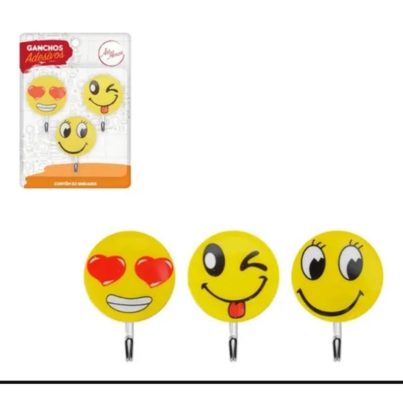 Kit Com 3 Ganchos Adesivas Smile Suporta Até 3kg
