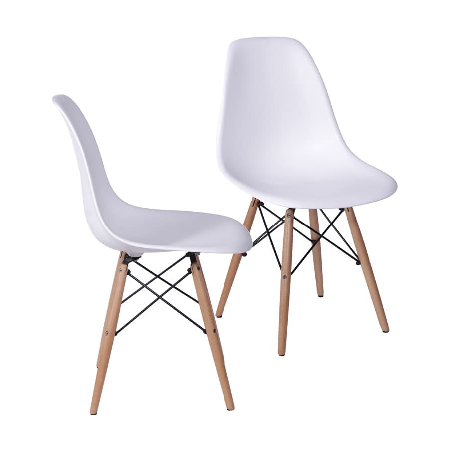 2 Cadeiras de Jantar DKR Eames Boxbit Branca Base Madeira