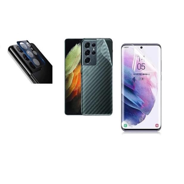 Película Verso Fibra De Carbono + Película De Câmera + Película De Vidro 9D Samsung Galaxy S21 Ultra