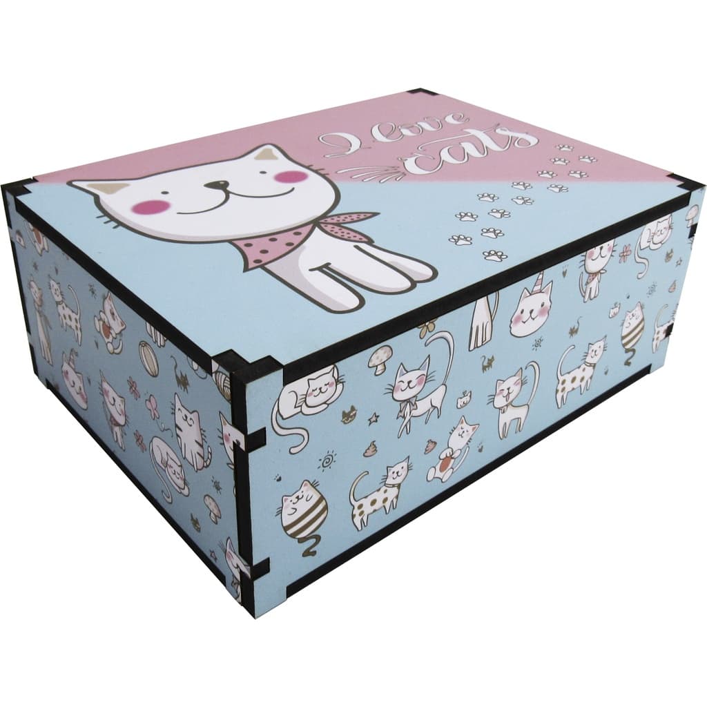 Caixa Organizadora Presente Decoração Gatinho 23x17x9 cm Mdf