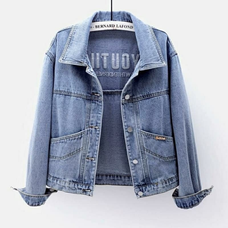Jaqueta jeans Feminina Manga Longa/Folgada/Única/casual/Coreana Para Primavera/Outono