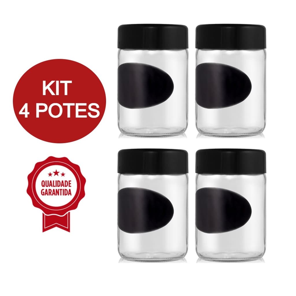 4 Potes de Vidro Porta Tempero Porta Mantimento tampa rosca 500ml para compota conserva açúcar café biscoito mantimentos