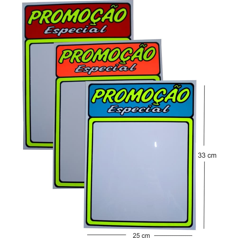 5 placas para lojas reutilizável med.33x25 cm oferta/promoção/preço/grande