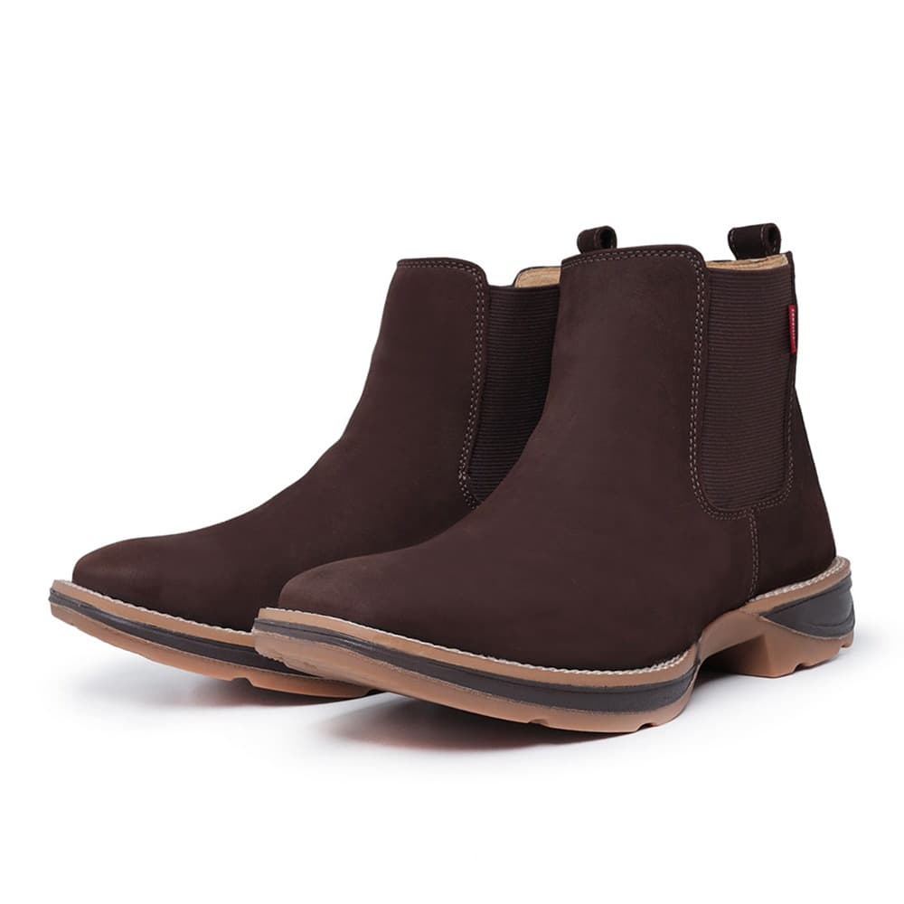 Botina Em Couro Lisa Marrom Escuro Sola Jump Comforto Candieiros