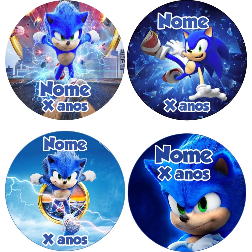 Adesivos Papel Fotográfico 4cm x 4cm Sonic Personalizado
