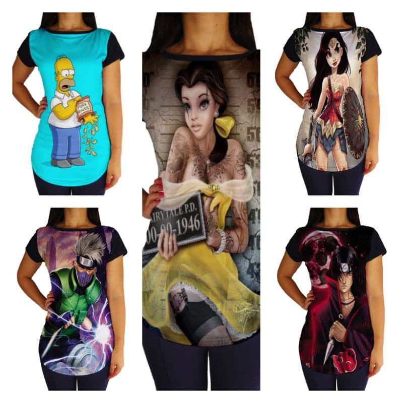 Camiseta Camisa Longline Feminina Desenhos Animes Geek Nerd