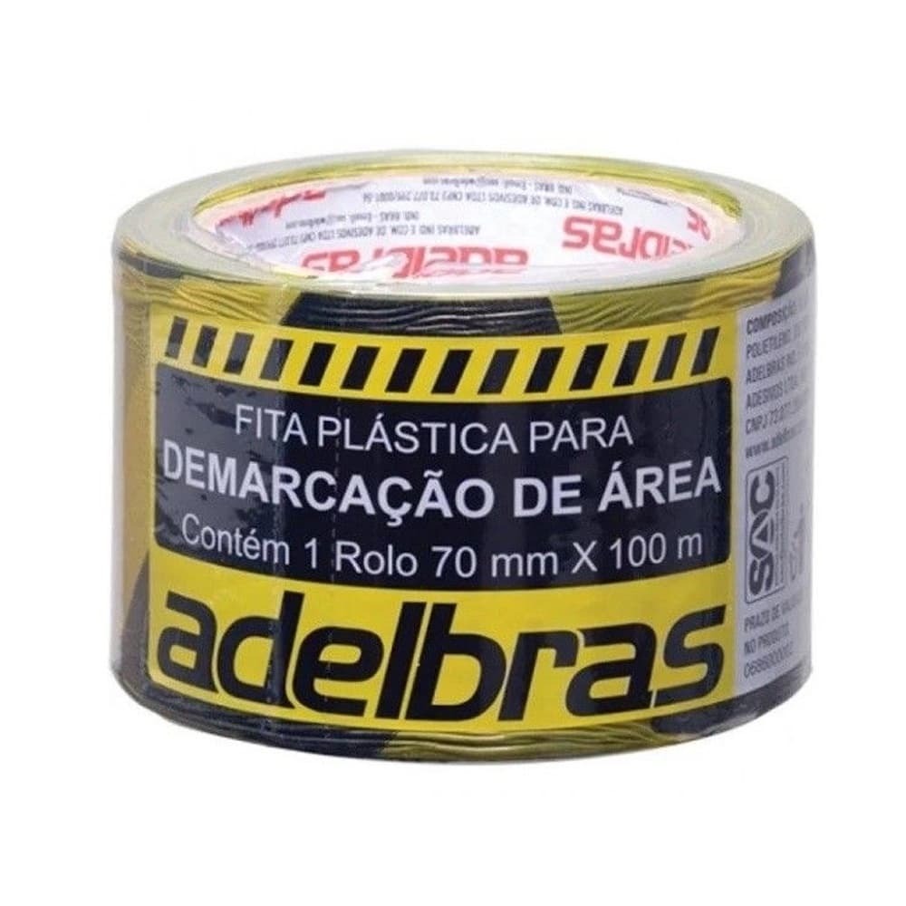 Fita Plástica para Demarcação de Área Zebrada 70mmx100M - Adelbras
