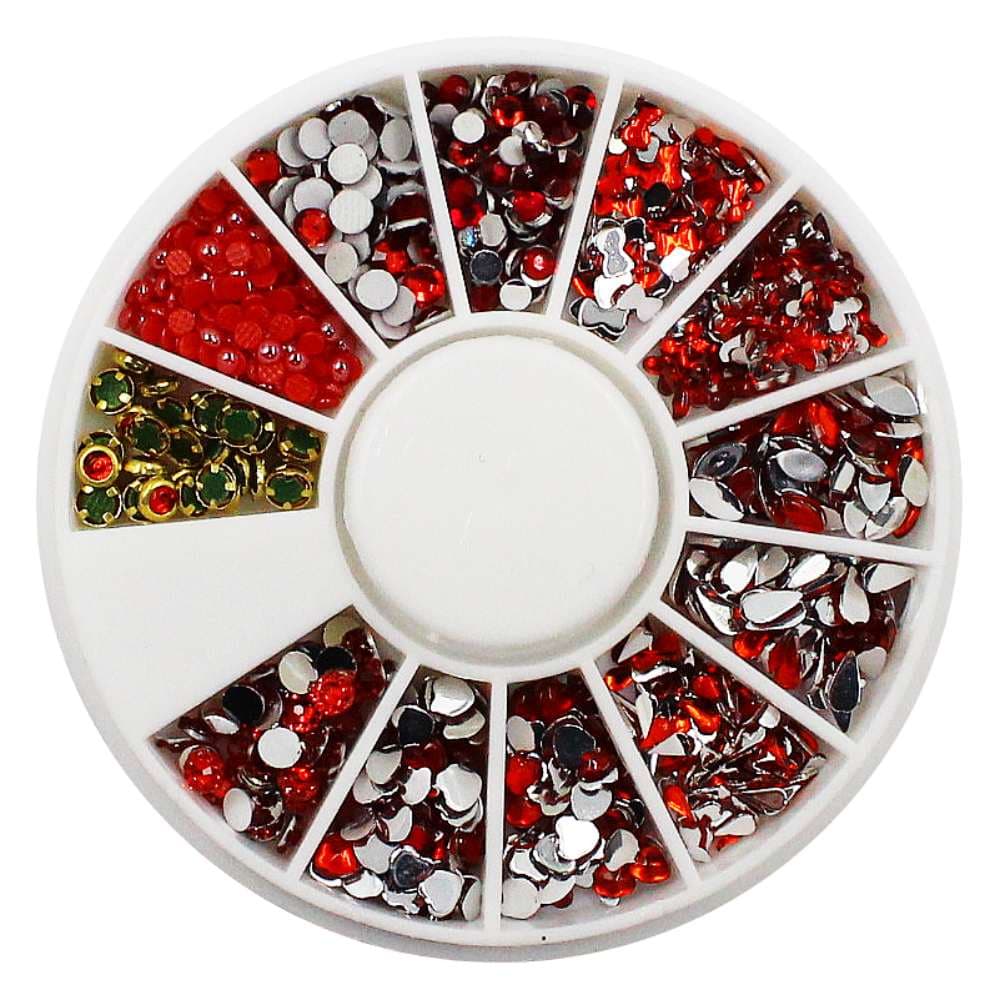 Disco Micro Pedrarias Vermelhas para Decoração de Unhas