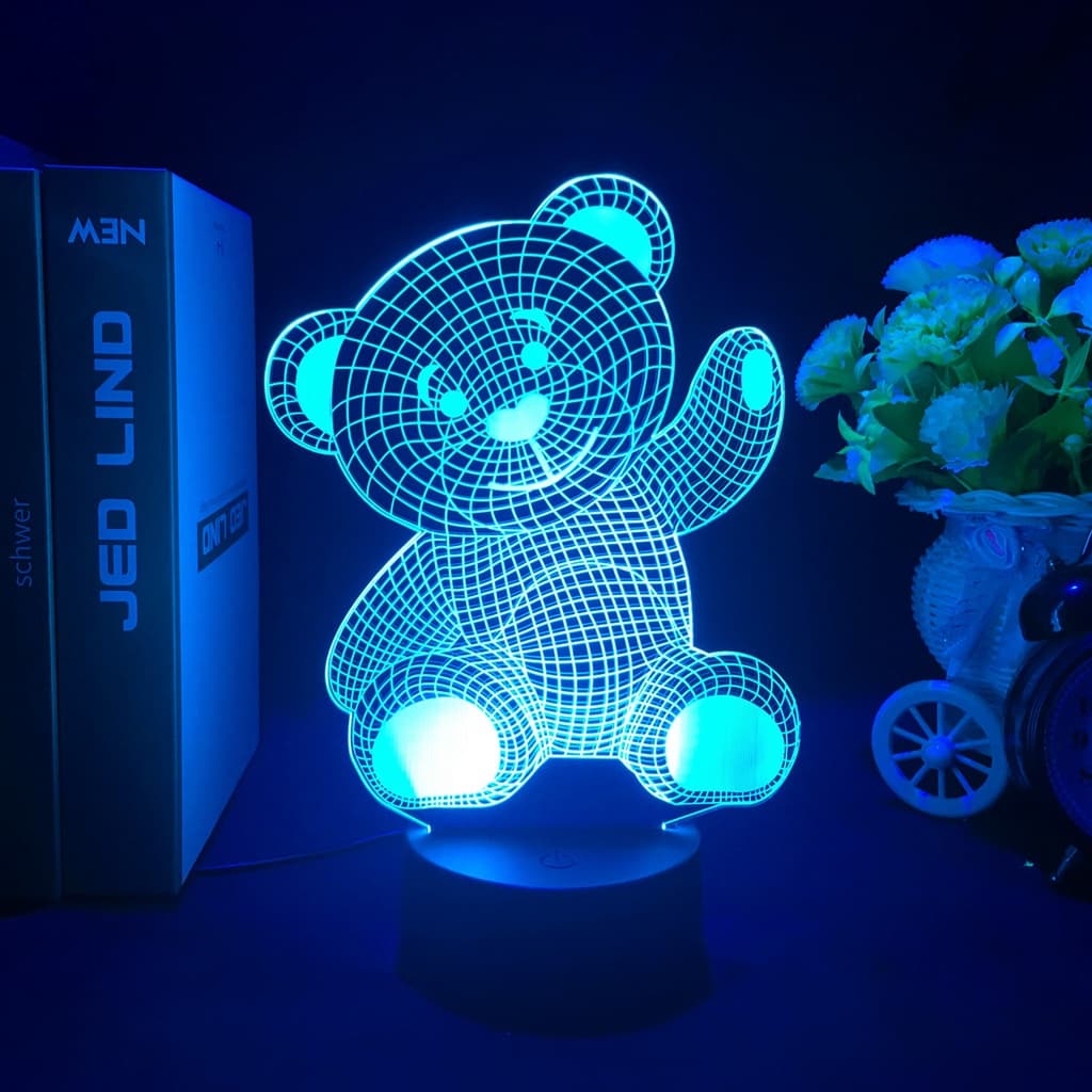 Urso De Pelúcia Animal Bonito 3D Led Lâmpadas RGB Luzes Noturnas Presentes Legais Para Crianças Quarto De Dormir