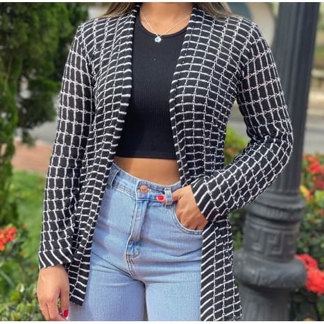 Kimono Cardigan Feminino Casaco Tricô Manga Longa