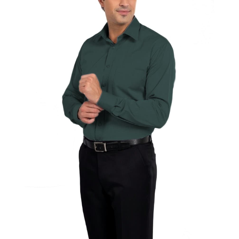Camisa Social Masculina Bom Pano Manga Longa Lisa Ciano Verde Escuro Musgo Petróleo