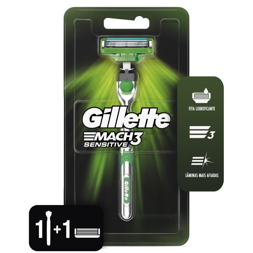 Aparelho de Barbear Gillette Mach3 Sensitive + 1 Carga