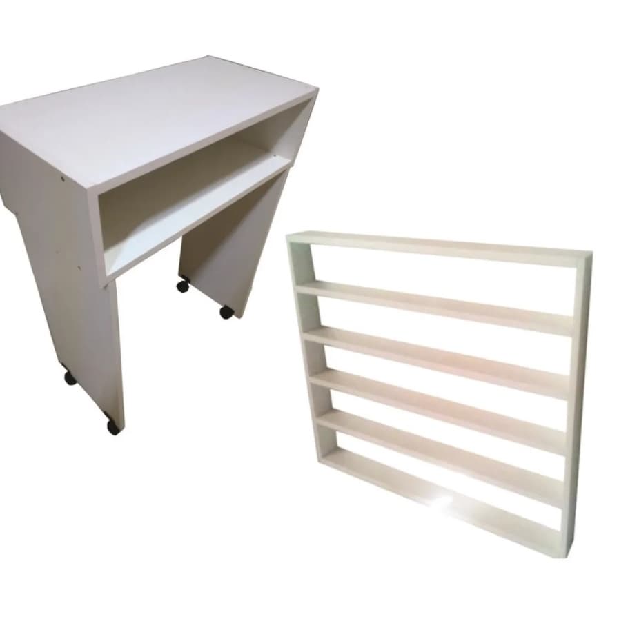 Kit Manicure Mesa C/ Rodas E Expositor Esmaltes 100% MDF