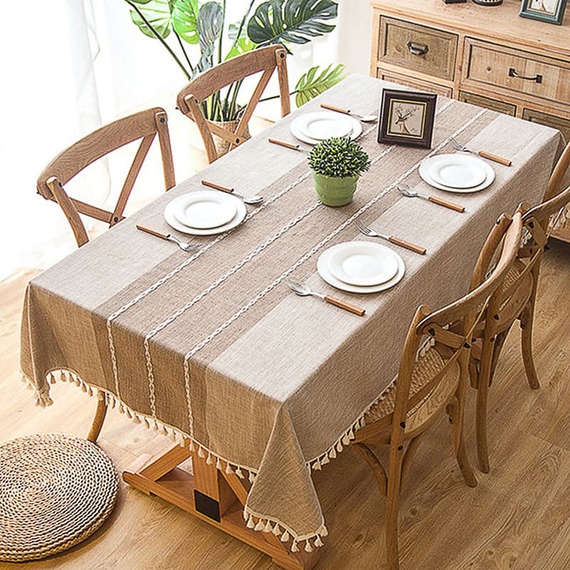 Toalha De Mesa De Linho De Algodão/Anti-Rugas Livre/Borla Retangular Para Jantar