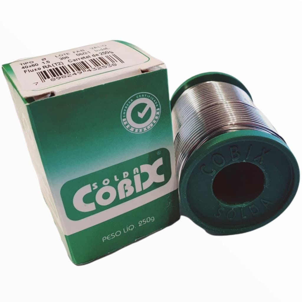 Solda Estanho 40x60 1.5mm Carretel 250g c/ Fluxo - Cobix
