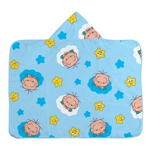 Toalha de Banho Turma da Mônica Baby 70 cm x 90 cm com Capuz e Forro de Fralda - bebê menino menina