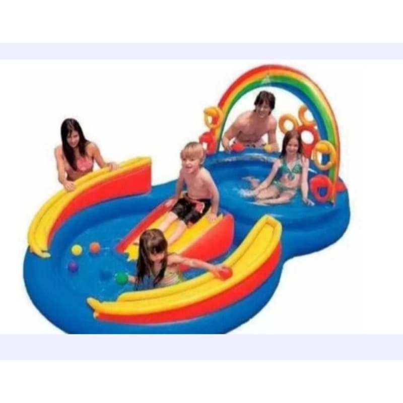 Piscina Infantil com Playground Arco íris 227 Litros Intex com Acessórios