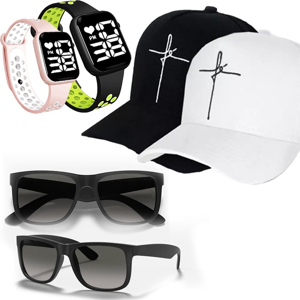 Kit Masculino Relógio Digital + Óculos Preto ou Marrom + Boné fé grife .2023n Só Hoje
