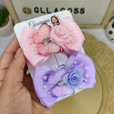 Laço Infantil Carolina Luxo/ Laço Infantil Jardim Encantado com Flores e Borboletas/ Faixinha de Luxo para Bebê