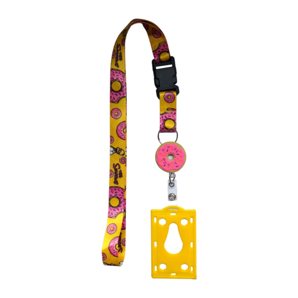 Kit Cordão Os Simpsons com Fecho Engate Rápido + Porta Crachá Retrátil Donuts + Porta Cartão Amarelo