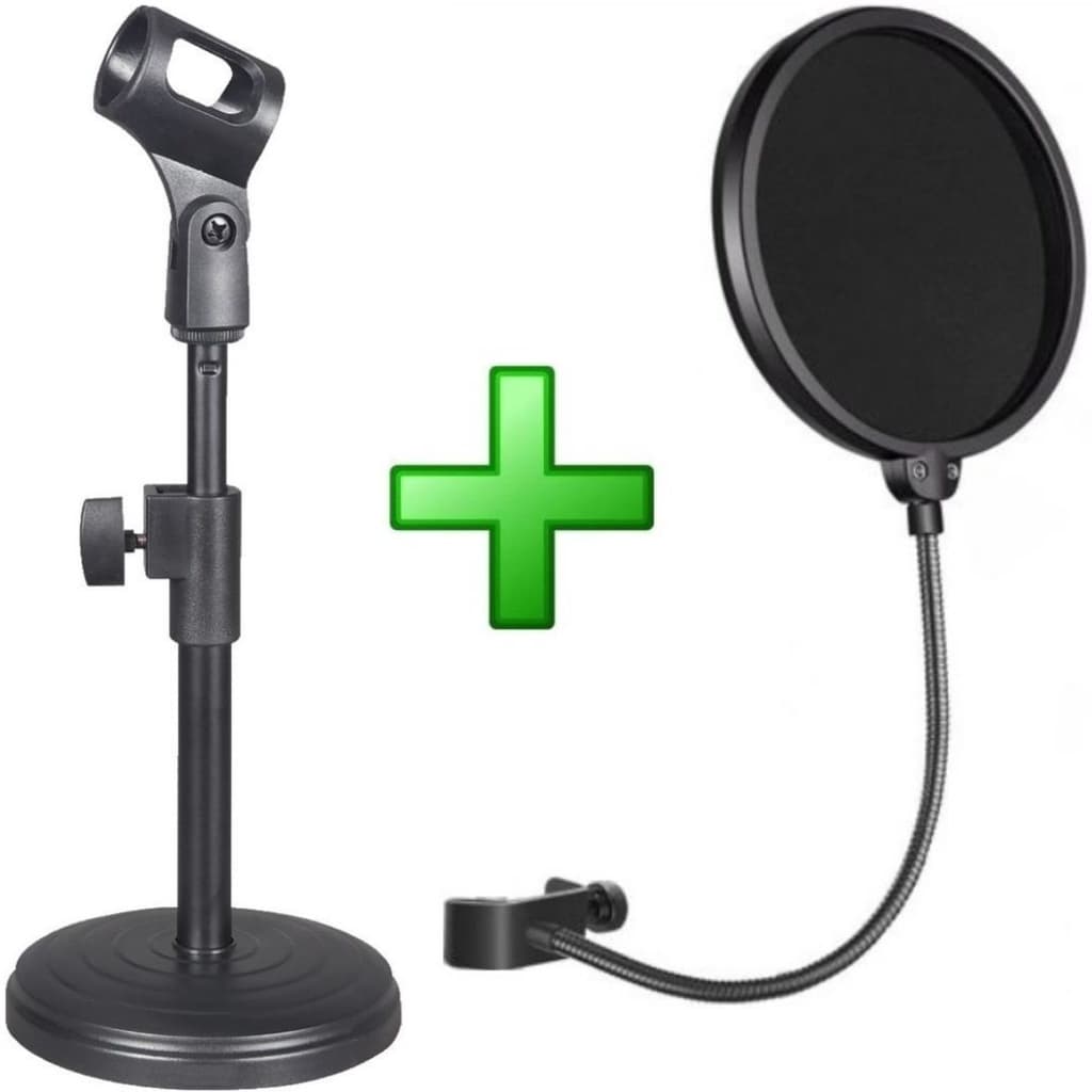 Kit Suporte Pedestal Para Microfone Tripé Mesa + Pop Filter + Cachimbo