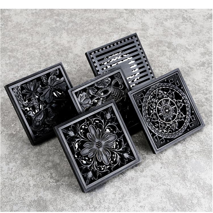 Dreno De Piso De Chuveiro De Azulejo Com Inserção Quadrada De Latão Polido Óleo Preto 10 * 10 Cm Máquina De Lavar Jardim