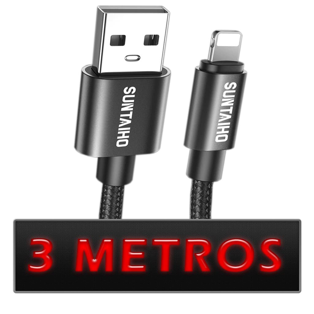 Cabo Carregador iPhone iPad 3 Metros Usb 3m Nylon Reforçado Lightning 2A Carga Carregamento Rápido