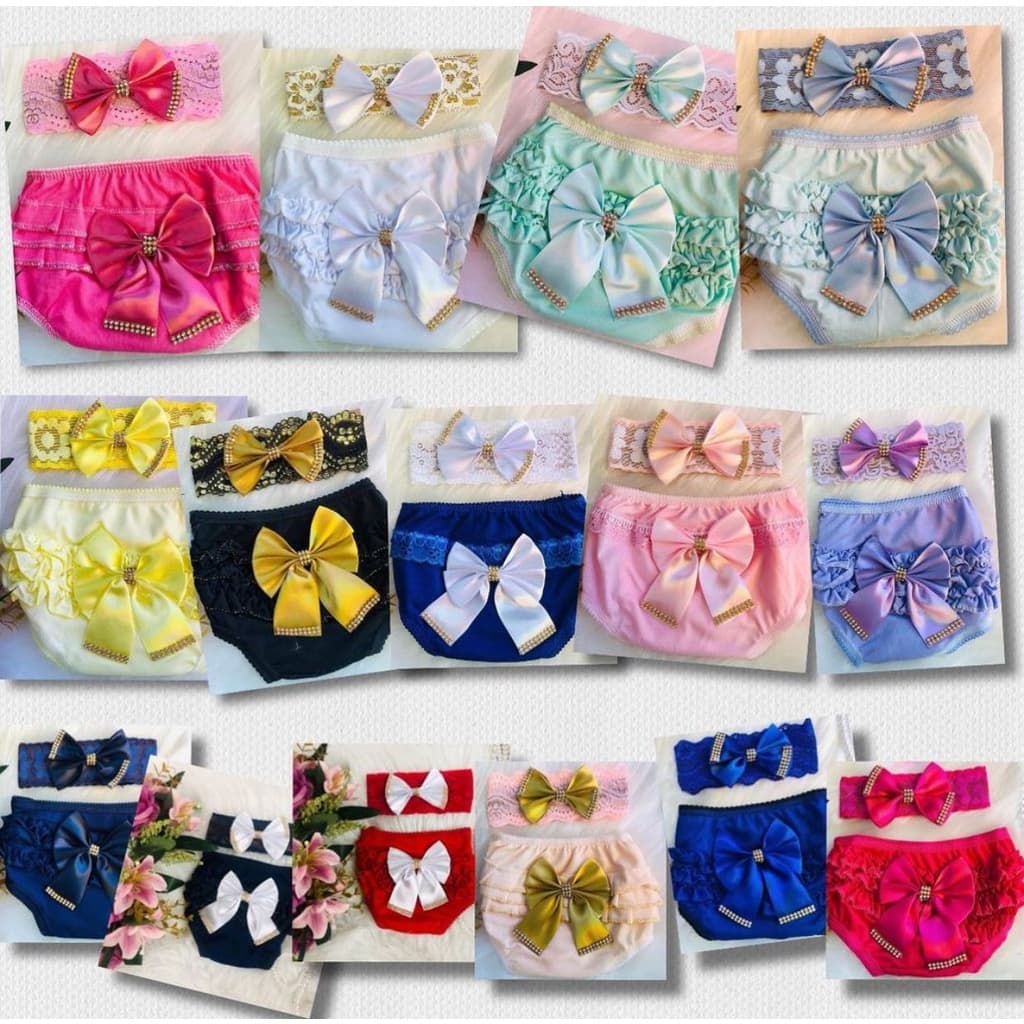 Kit Calcinha Bunda Rica de Bebê + Fixa de Cabelo com Strass