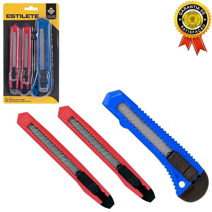 Kit 3 estilete com Laminas Retrateis estilete leve